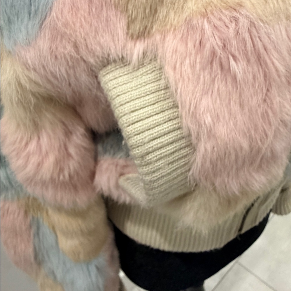 Colorful Teddy Jacket genuine, rabbit fur, multicolored coat - Picture 6 of 12
